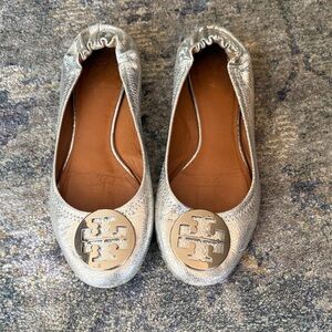 Tory Burch Metallic Silver Flats